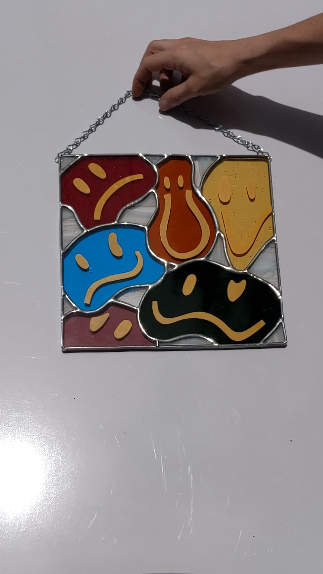 Rainbow Drippy Face - Stained Glass Suncatcher