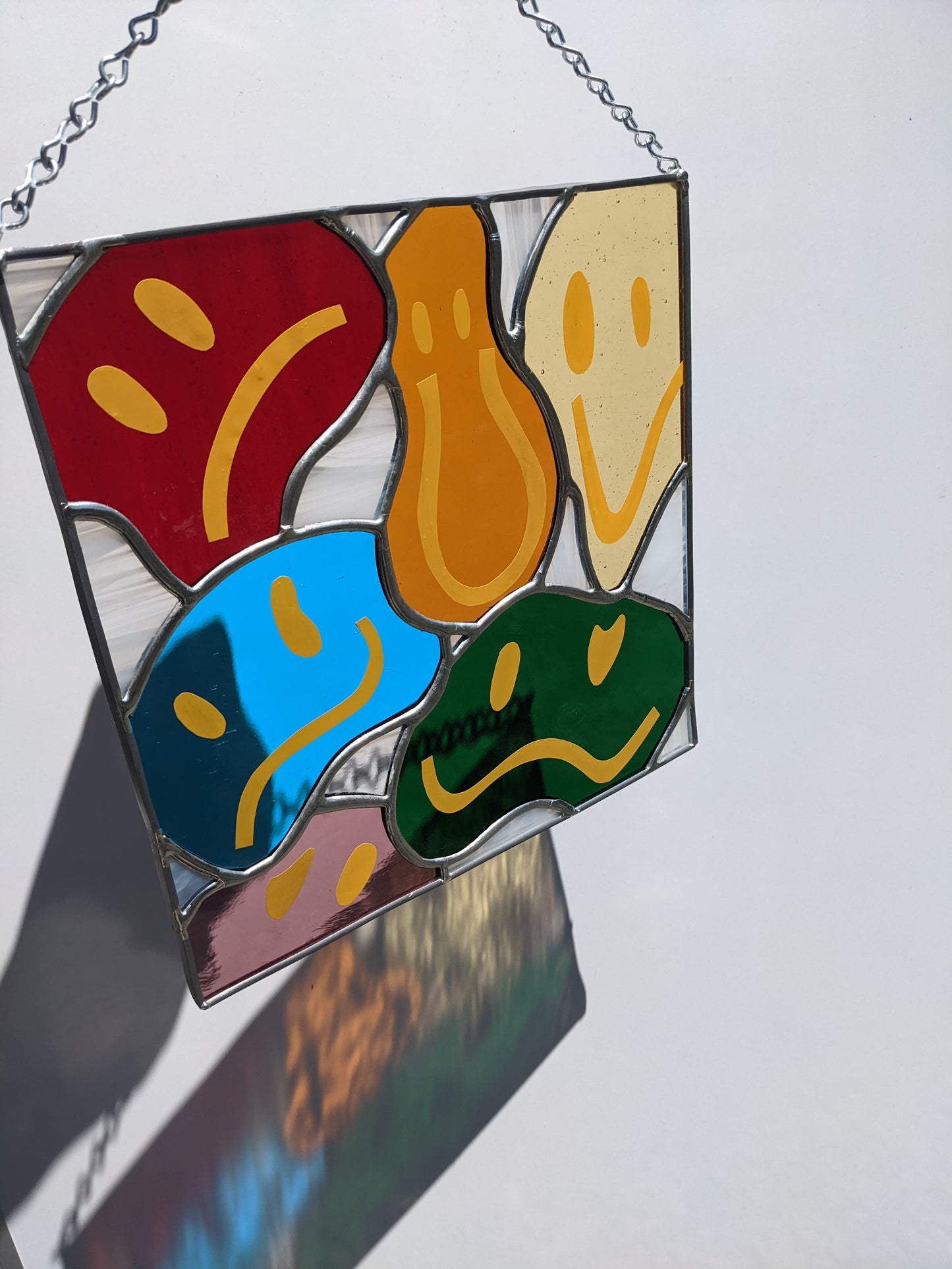 Rainbow Drippy Face - Stained Glass Suncatcher
