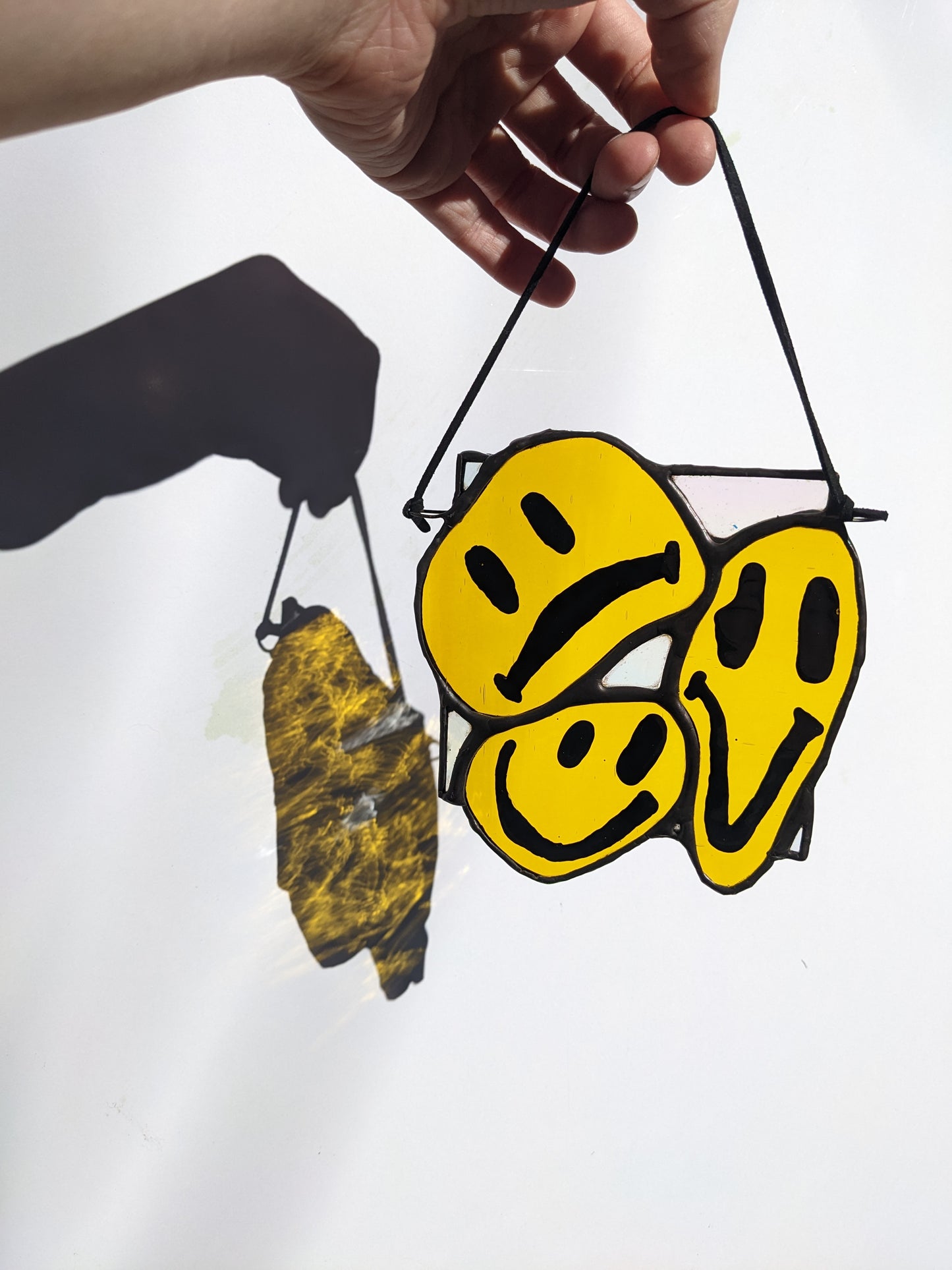 Mini Clear Irid & Yellow Drippy - DISCOUNTED - Stained Glass Suncatcher