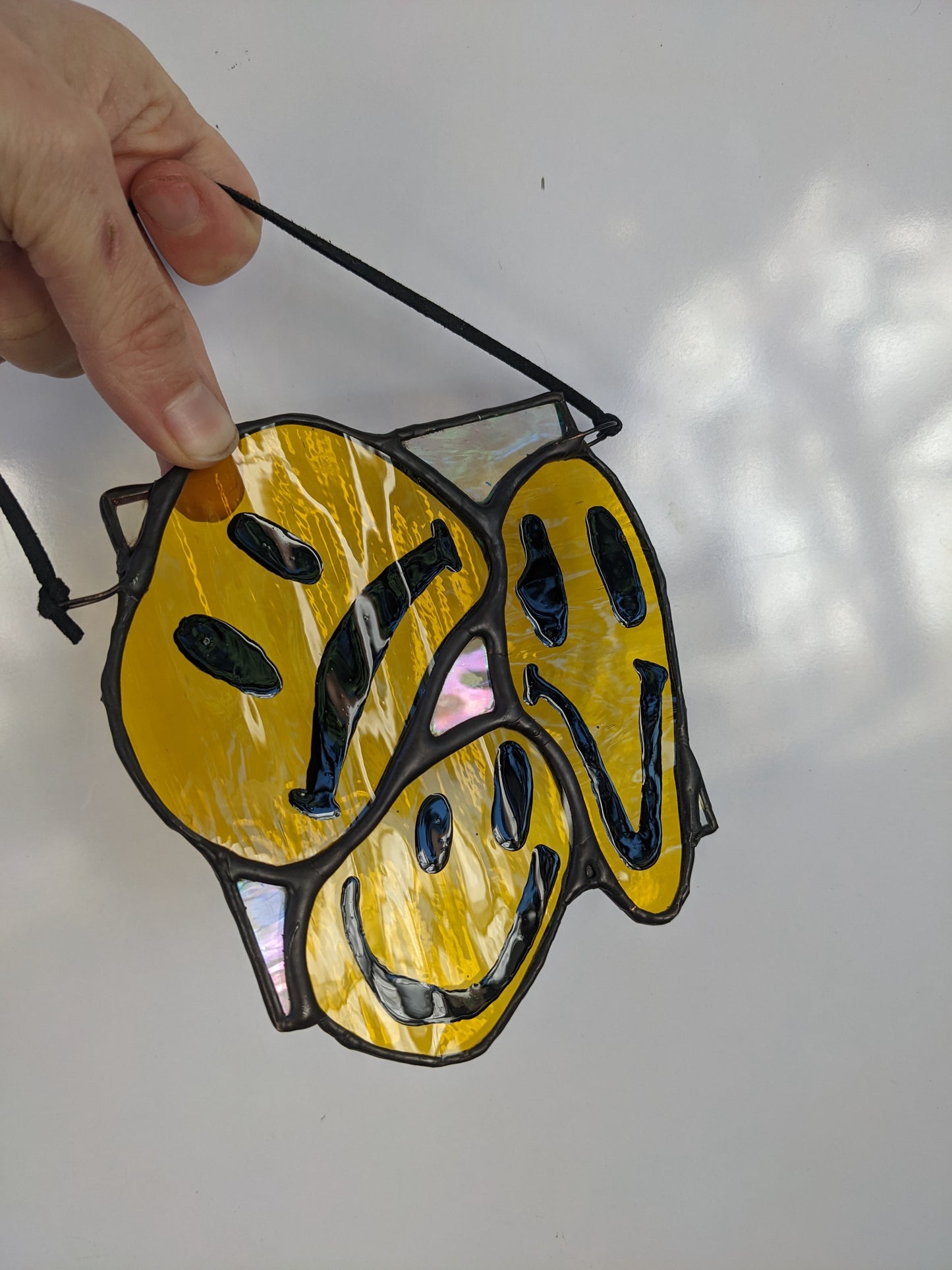 Mini Clear Irid & Yellow Drippy - DISCOUNTED - Stained Glass Suncatcher