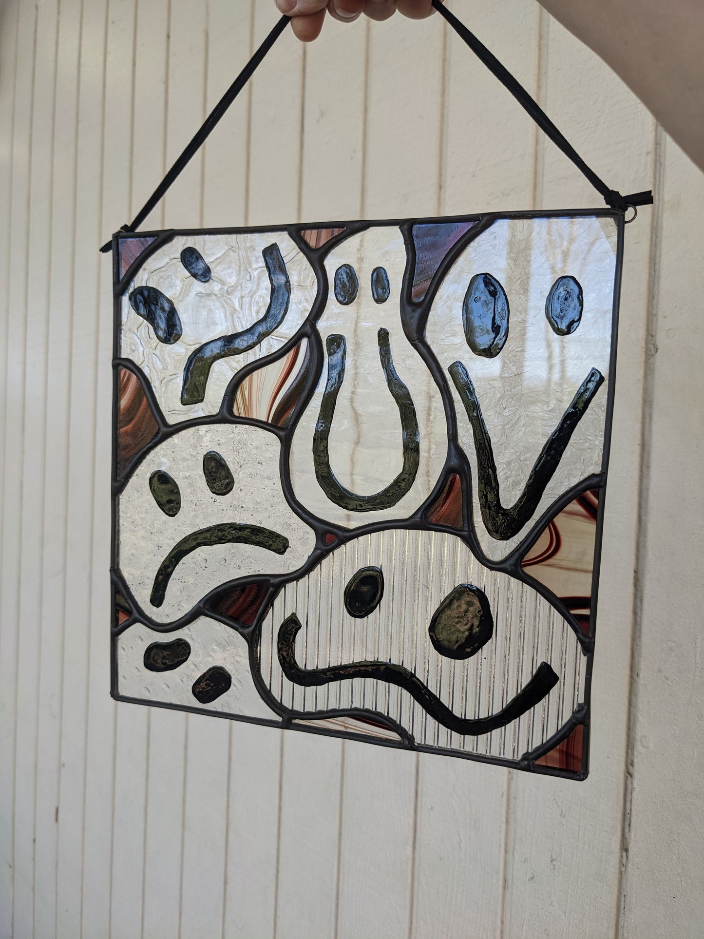 Red & Clear Drippy Face - Stained Glass Suncatcher