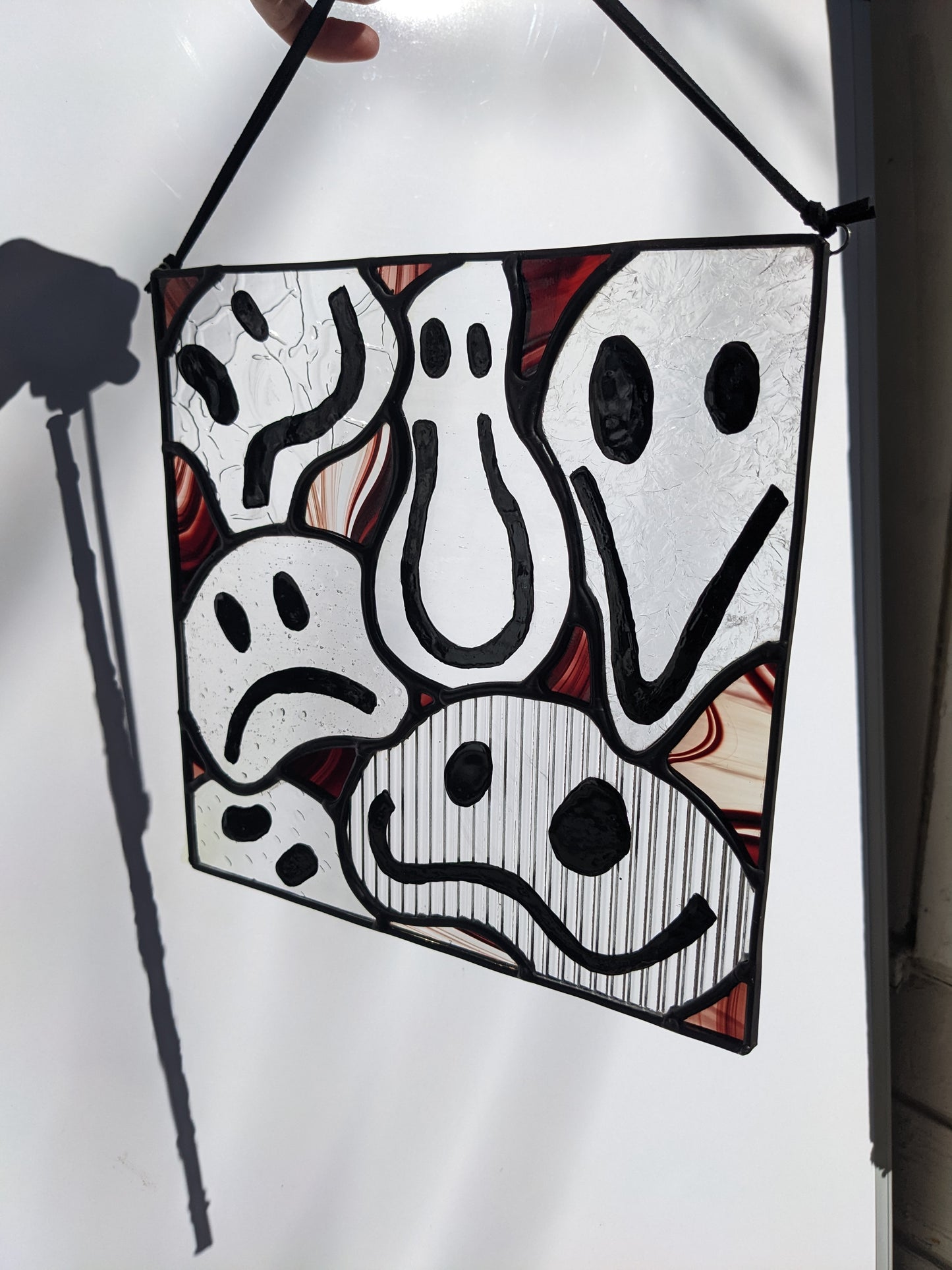 Red & Clear Drippy Face - Stained Glass Suncatcher