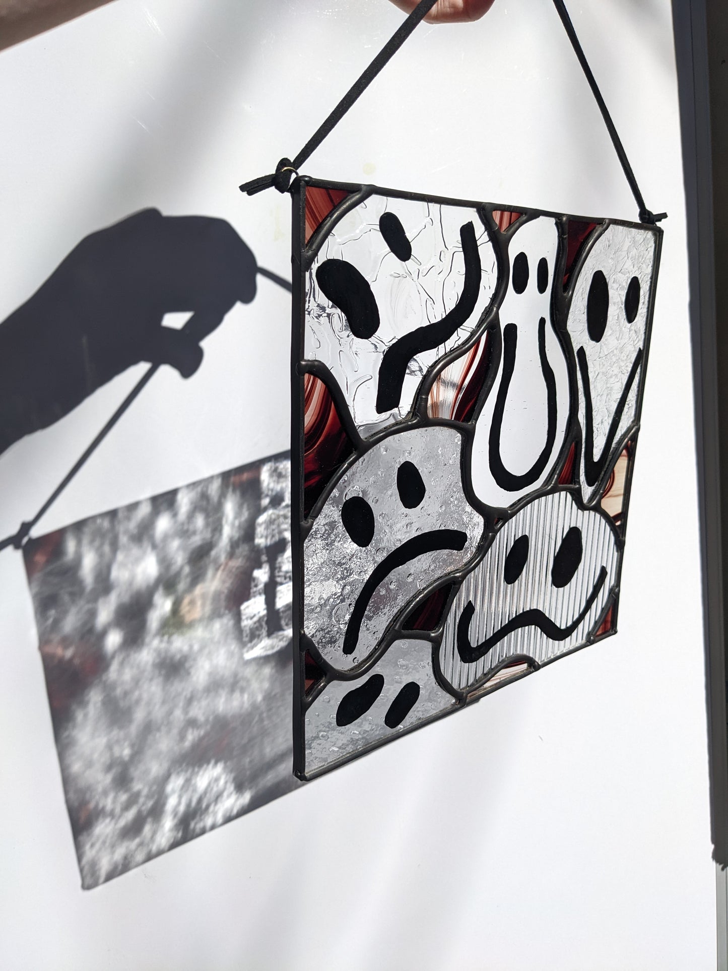 Red & Clear Drippy Face - Stained Glass Suncatcher