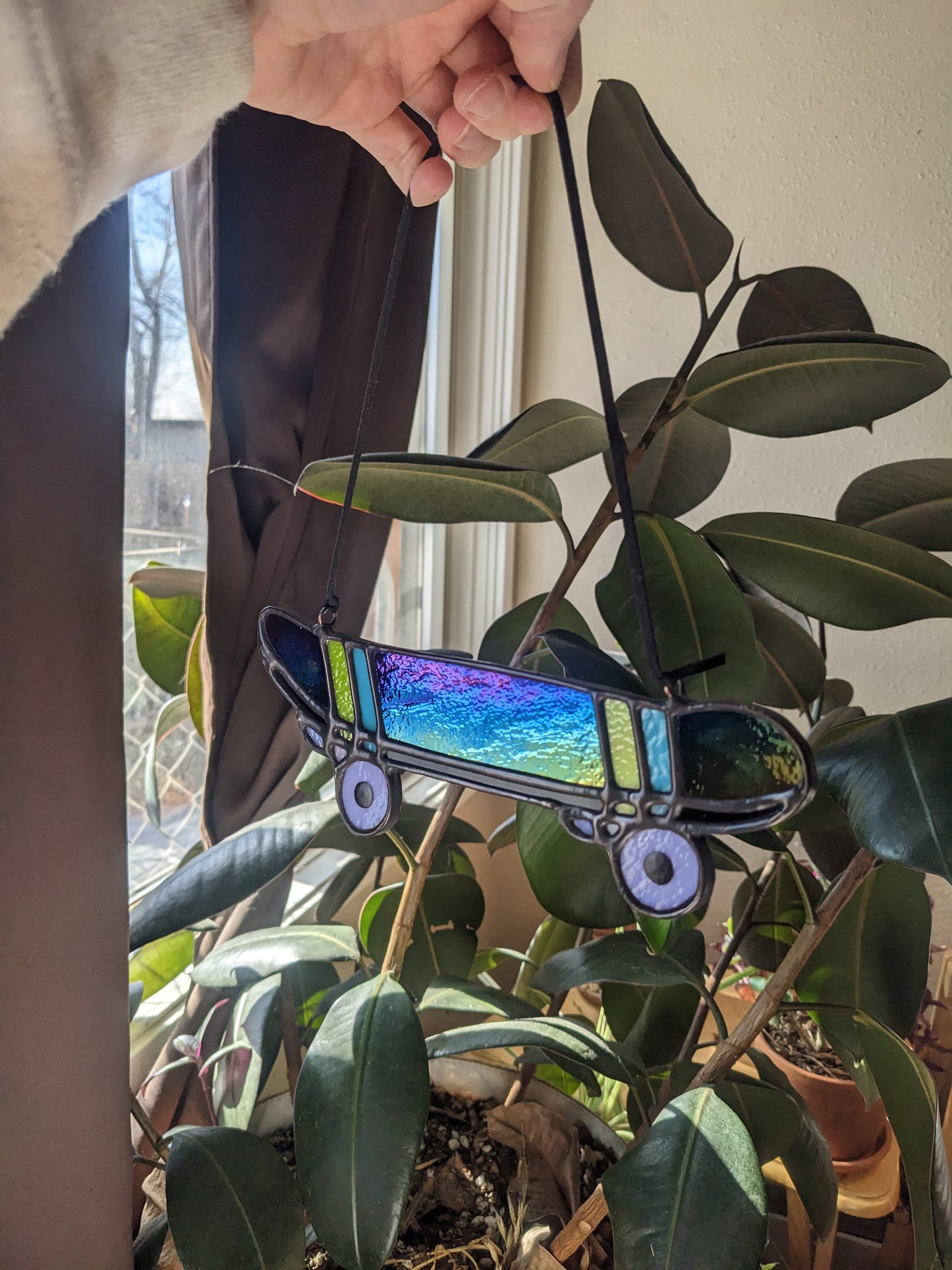 Black Iridescent Skateboard - Stained Glass Suncatcher