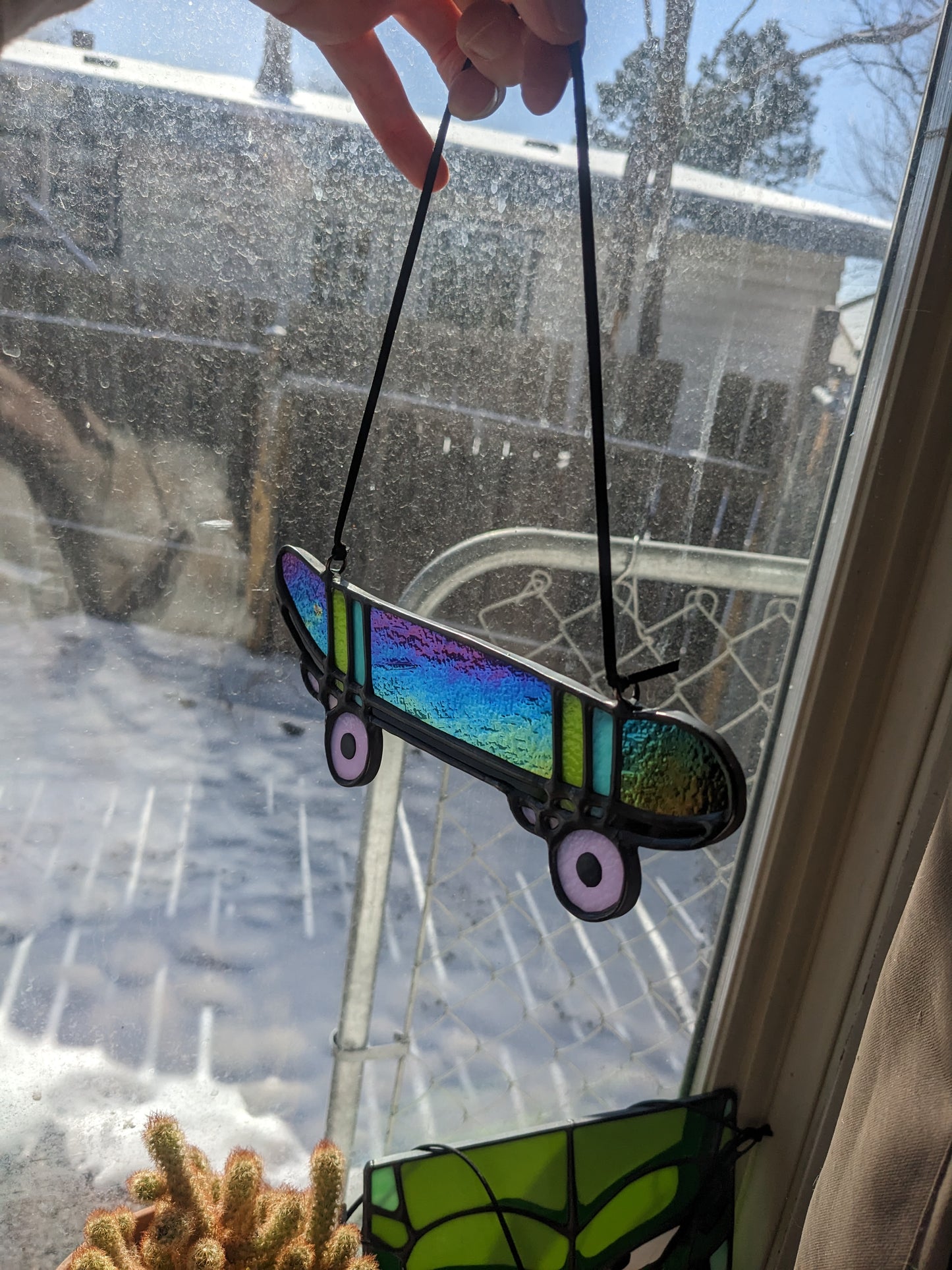 Black Iridescent Skateboard - Stained Glass Suncatcher