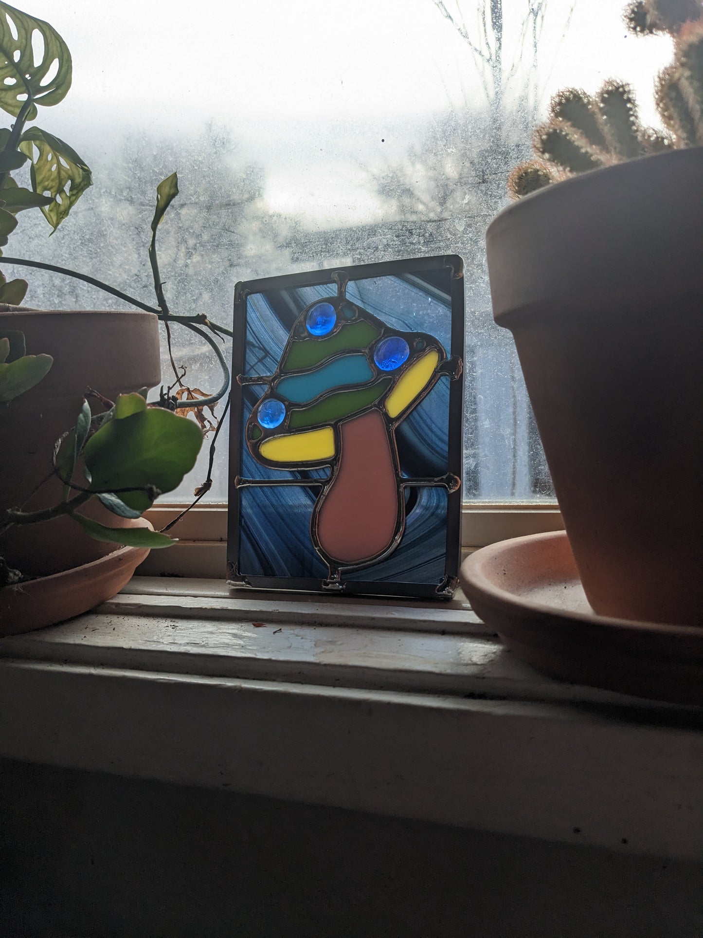 Glittery Galaxy Mushroom - Stained Glass Panel