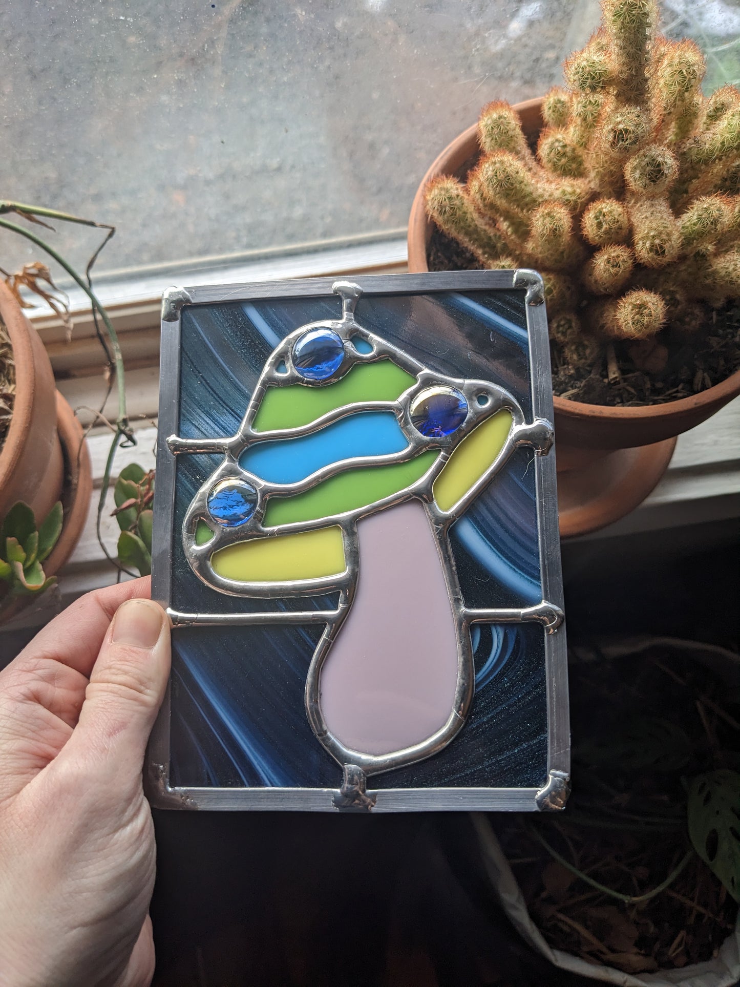 Glittery Galaxy Mushroom - Stained Glass Panel