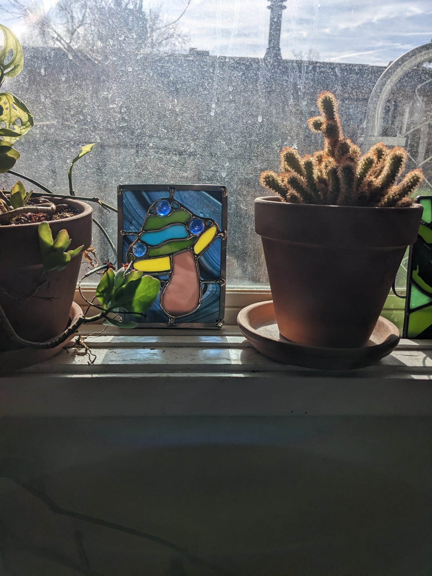 Glittery Galaxy Mushroom - Stained Glass Panel