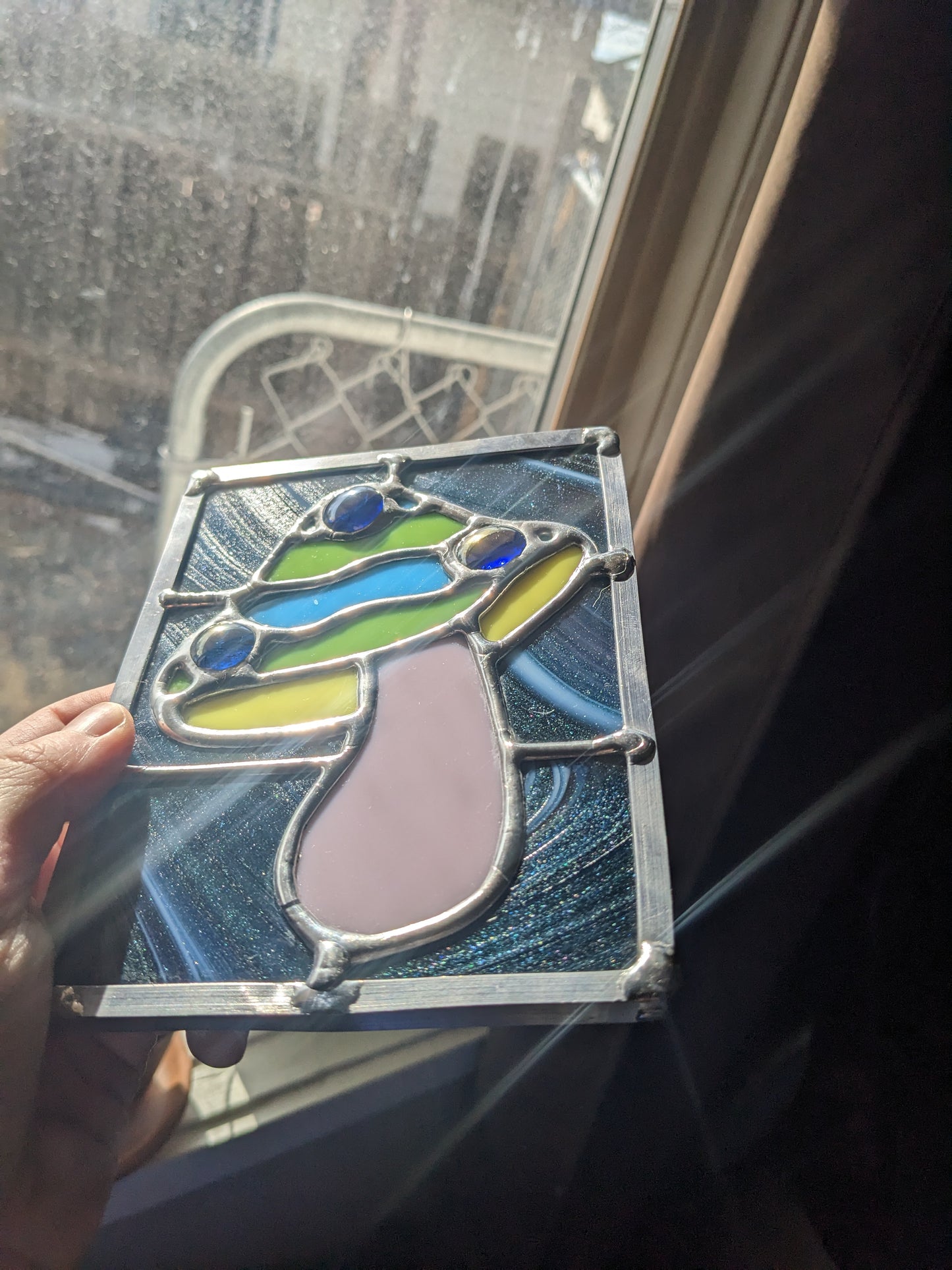 Glittery Galaxy Mushroom - Stained Glass Panel