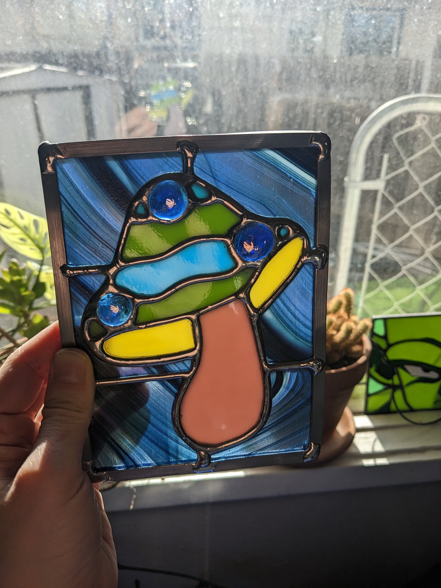 Glittery Galaxy Mushroom - Stained Glass Panel