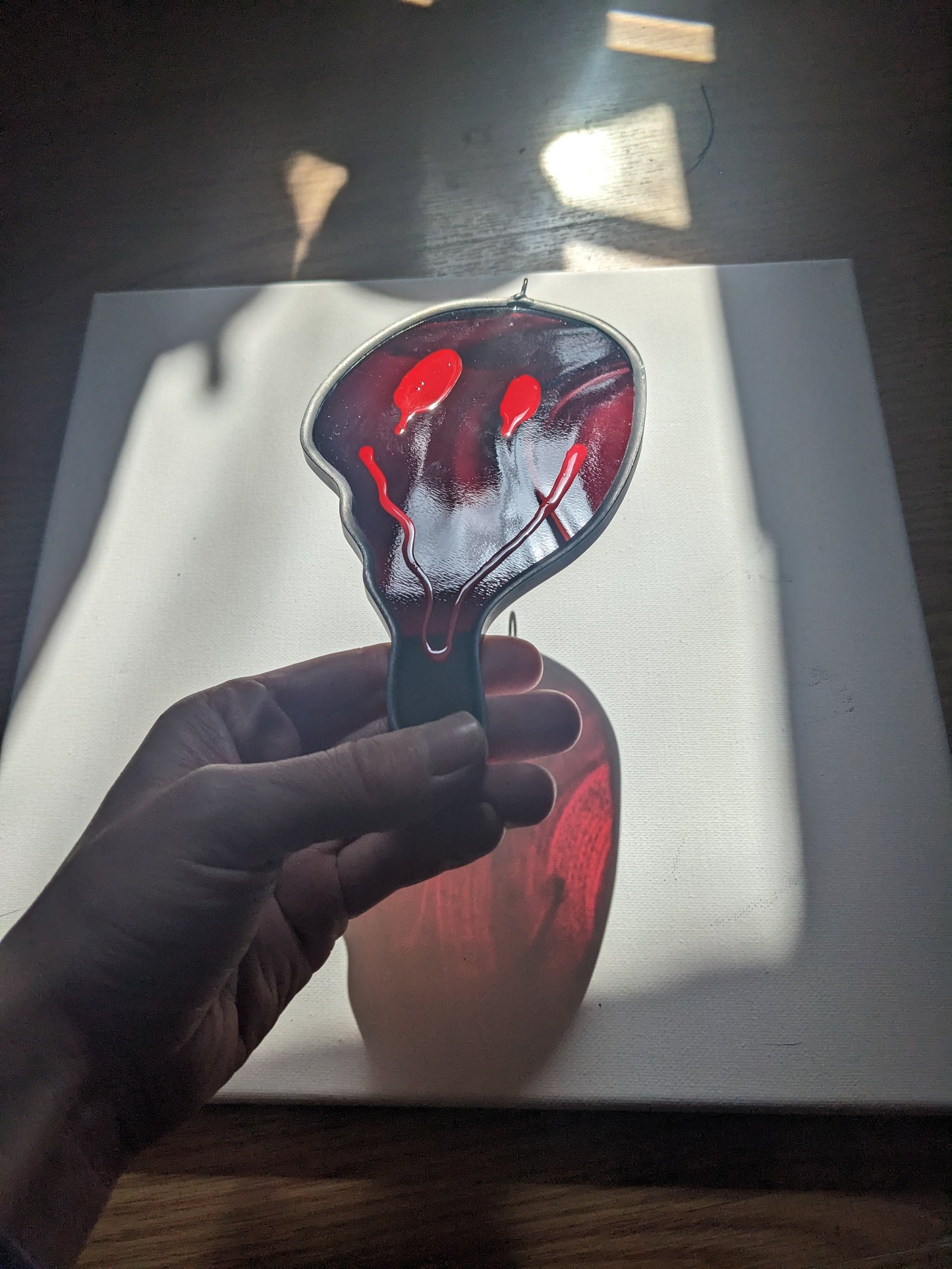 Red Baroque Single Drippy Face - Stained Glass Suncatcher