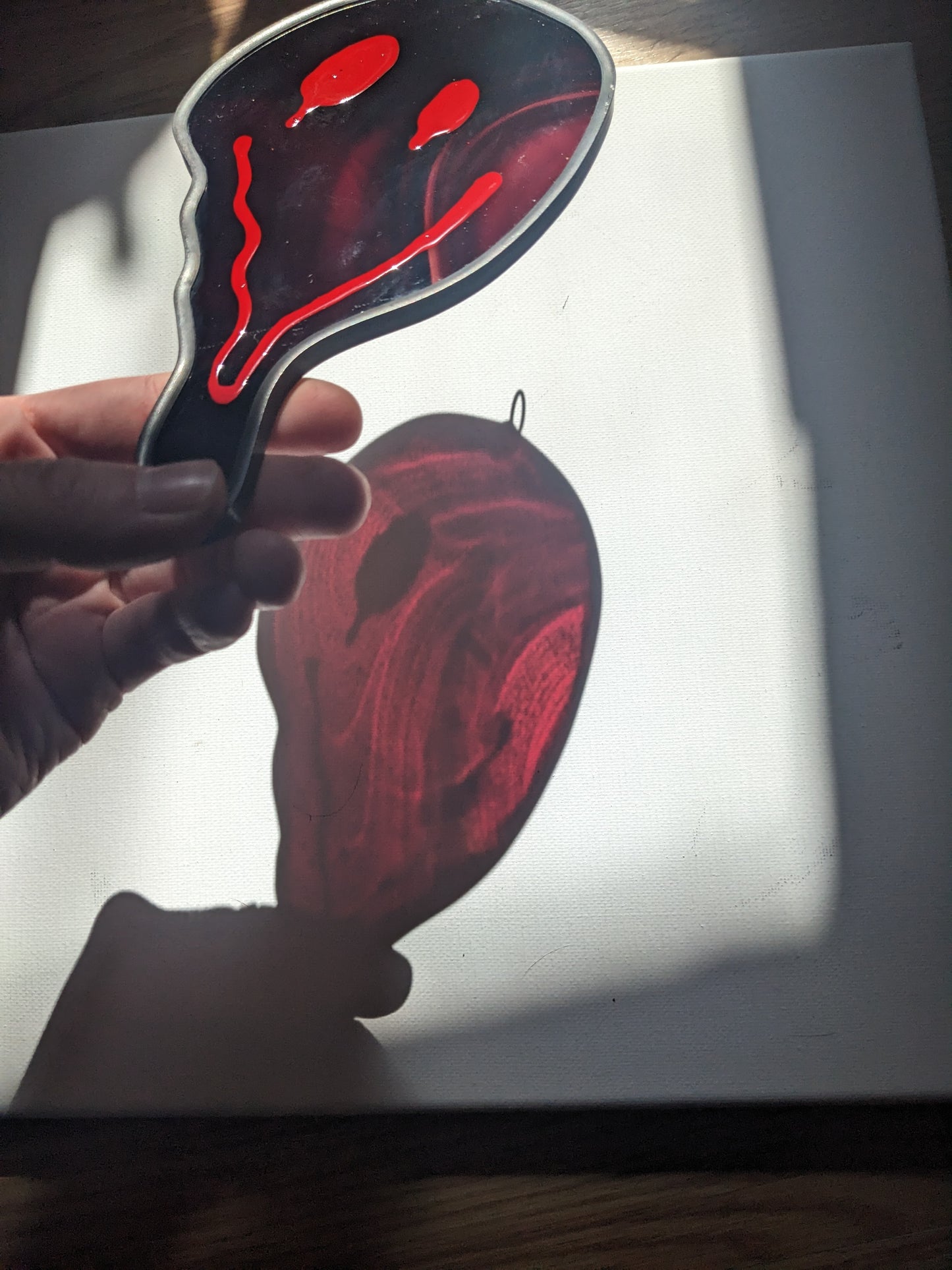 Red Baroque Single Drippy Face - Stained Glass Suncatcher