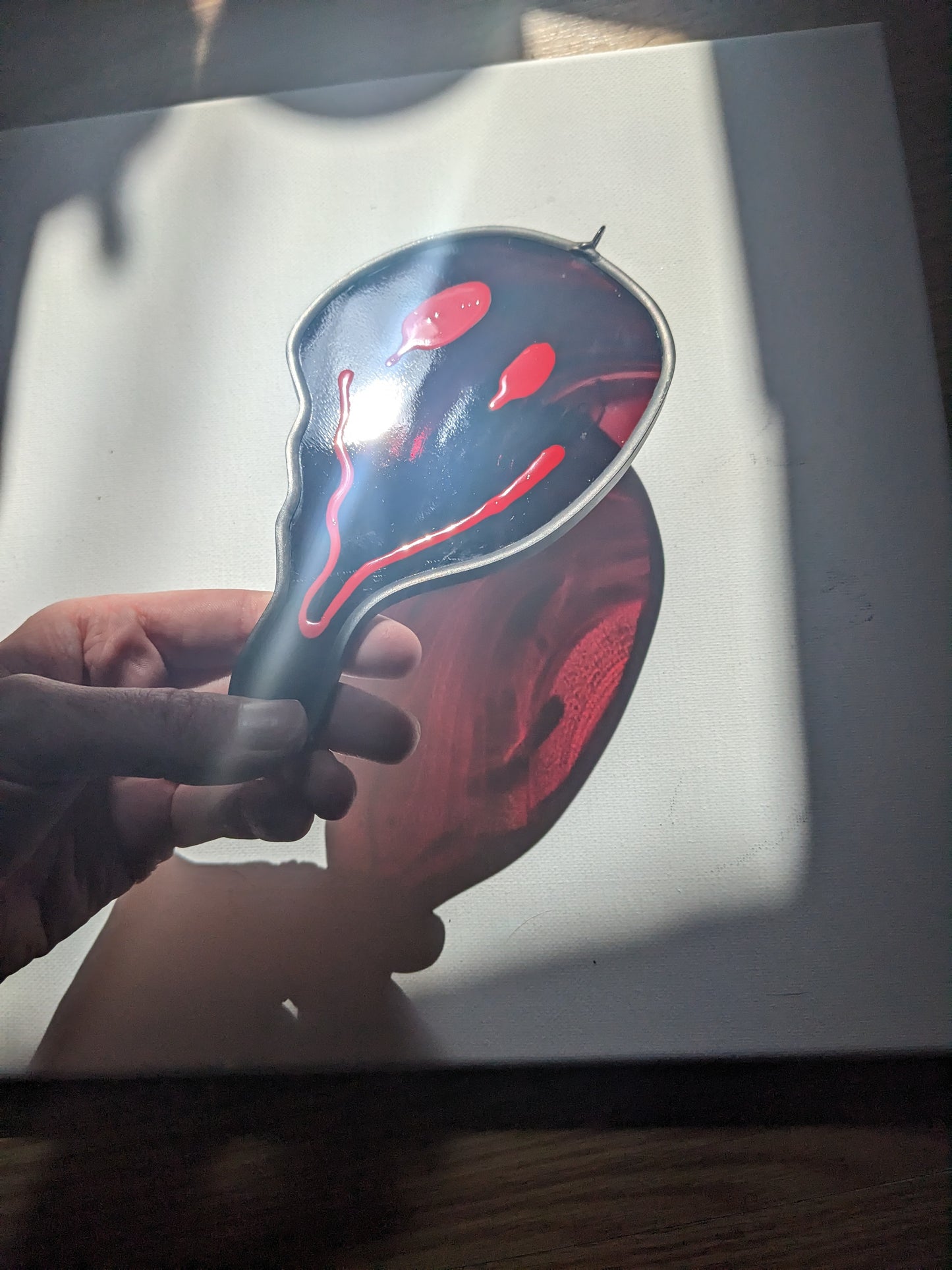 Red Baroque Single Drippy Face - Stained Glass Suncatcher