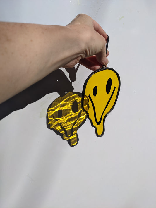 Single Yellow Drippy Face - Stained Glass Suncatcher
