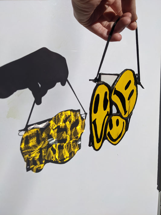 Mini Clear Irid & Yellow Drippy - DISCOUNTED - Stained Glass Suncatcher