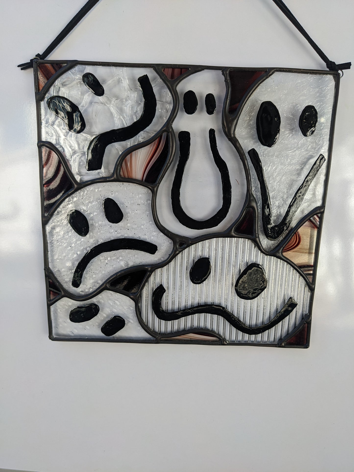 Red & Clear Drippy Face - Stained Glass Suncatcher