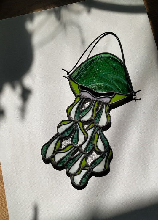 Glittery Green Jellyfish - Stained Glass Suncatcher