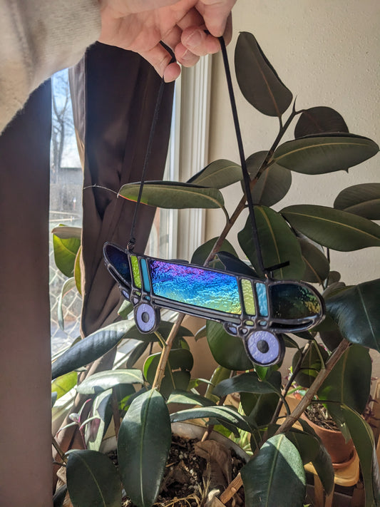 Black Iridescent Skateboard - Stained Glass Suncatcher