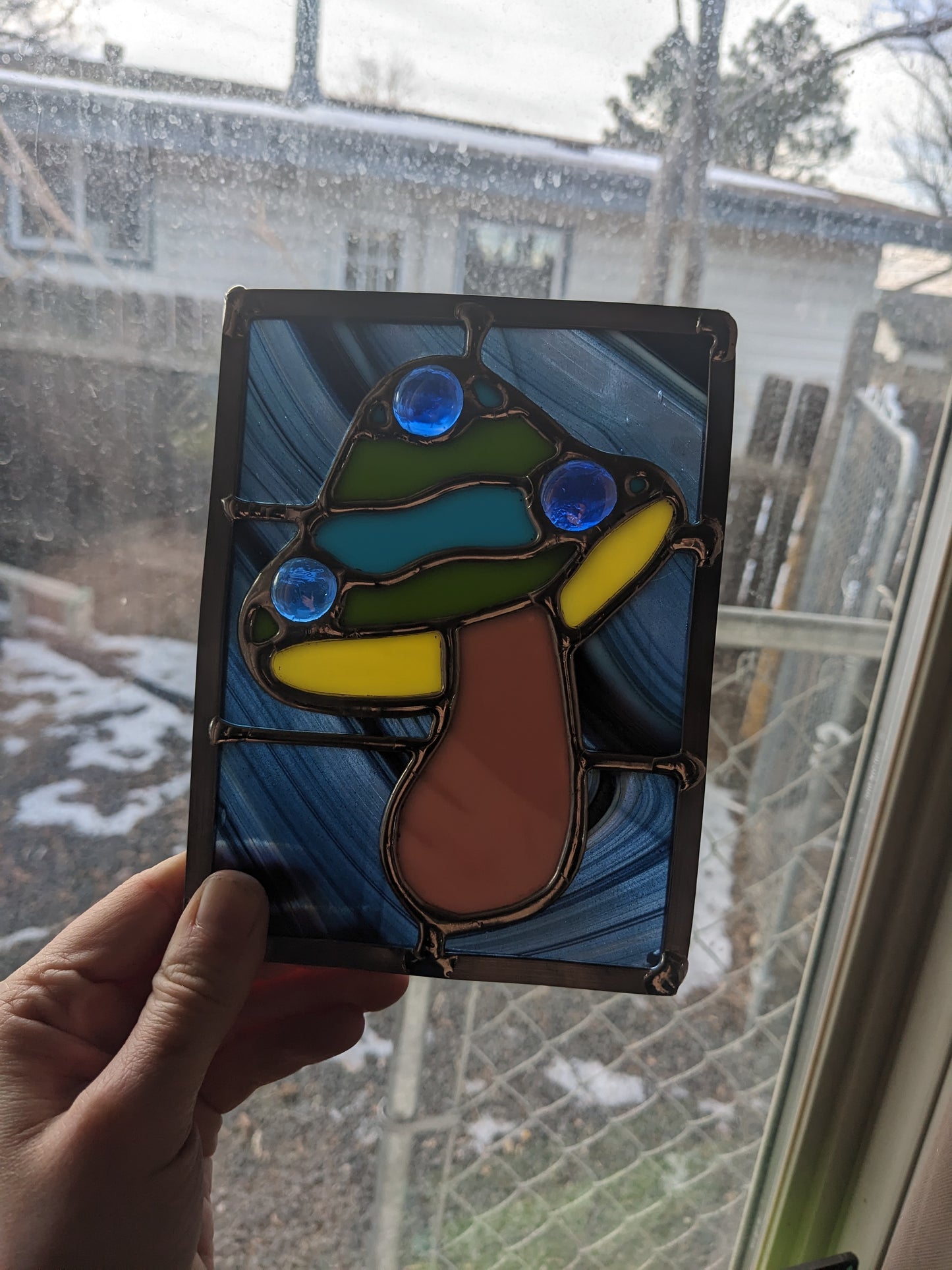 Glittery Galaxy Mushroom - Stained Glass Panel