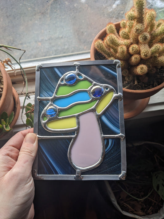 Glittery Galaxy Mushroom - Stained Glass Panel