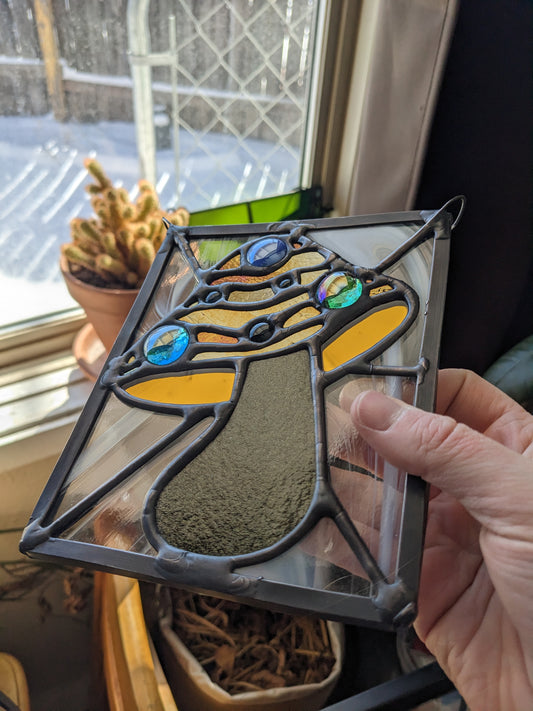 Black & Gold Galaxy Mushroom - Stained Glass Panel