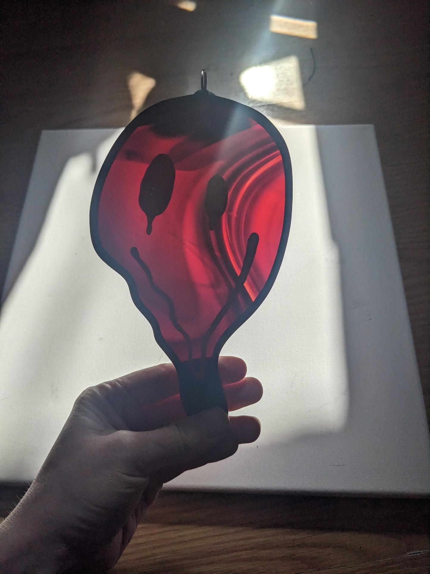 Red Baroque Single Drippy Face - Stained Glass Suncatcher