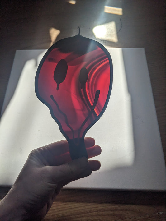 Red Baroque Single Drippy Face - Stained Glass Suncatcher