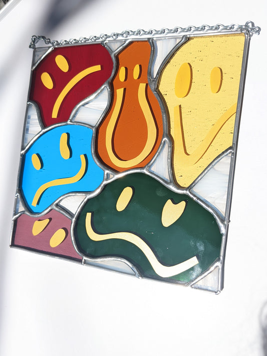Rainbow Drippy Face - Stained Glass Suncatcher